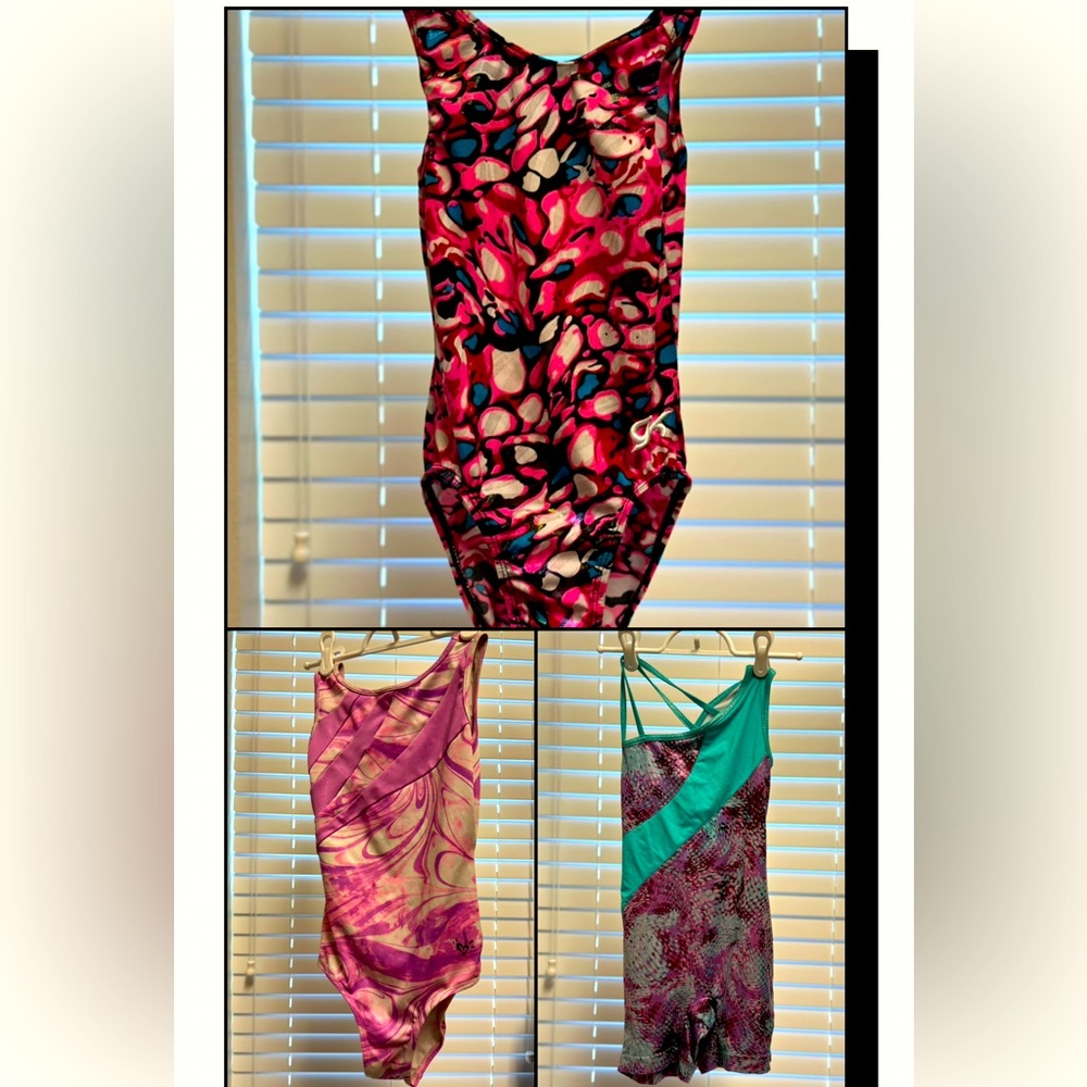 3 Unitards Leotards Size 8 & 10. Used for gymnastics.